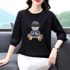 批发实拍+小视频 2023秋款休闲宽松<b class='q'>韩</b>版小熊卡通印花卫衣大码减龄上衣