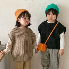 批发韩国童装儿童毛衣圆领复古韩版秋季毛衣马甲洋气男女潮宝针织坎肩