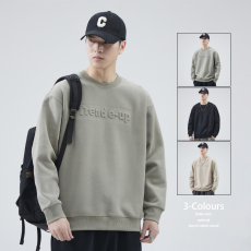 批发320G重磅卫衣男秋冬简约立体钢印压花长袖圆领上衣2023长袖T恤男