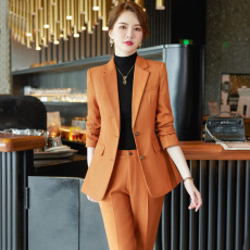 橙色西装套装女时尚洋气职业套装秋冬2023年新款休闲小西服两件套