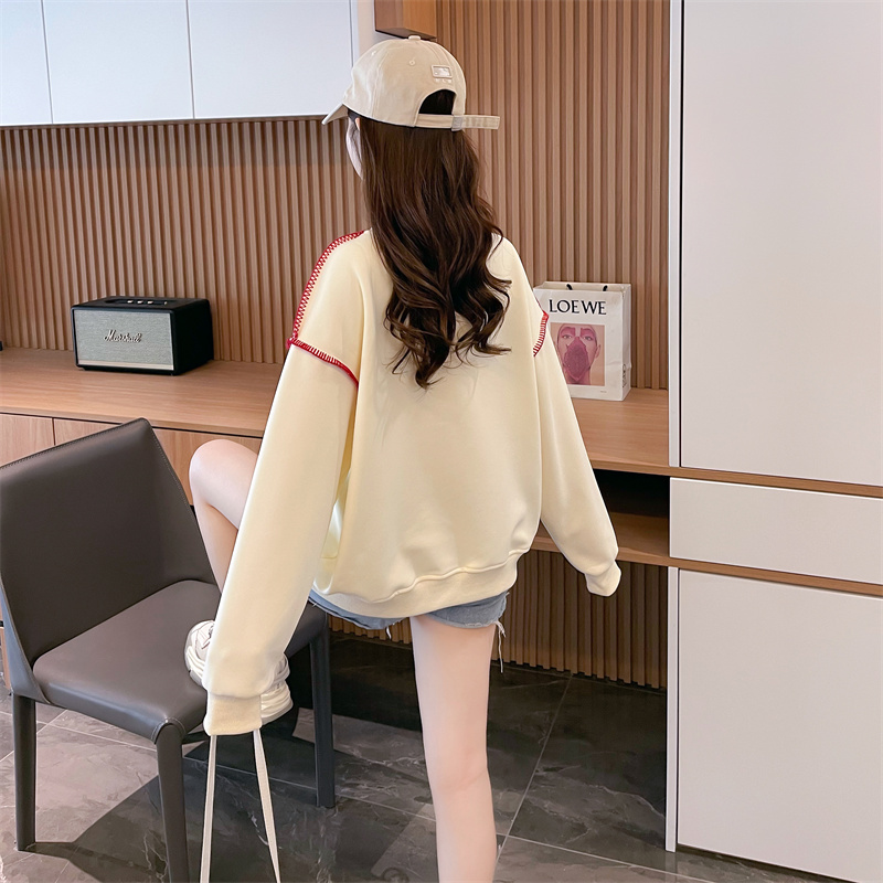 First real shot of 320g imitation cotton Chinese cotton Korean style spliced ​​sleeve top autumn new sweatshirt for women