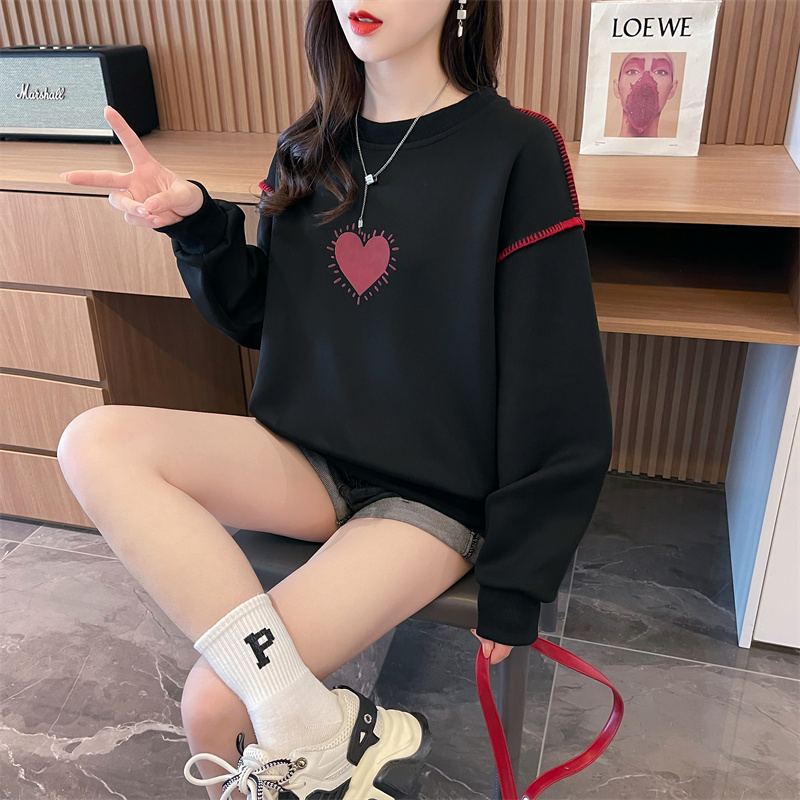 First real shot of 320g imitation cotton Chinese cotton Korean style spliced ​​sleeve top autumn new sweatshirt for women