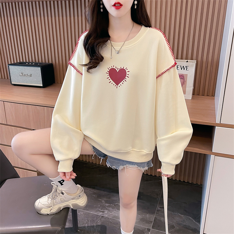 First real shot of 320g imitation cotton Chinese cotton Korean style spliced ​​sleeve top autumn new sweatshirt for women