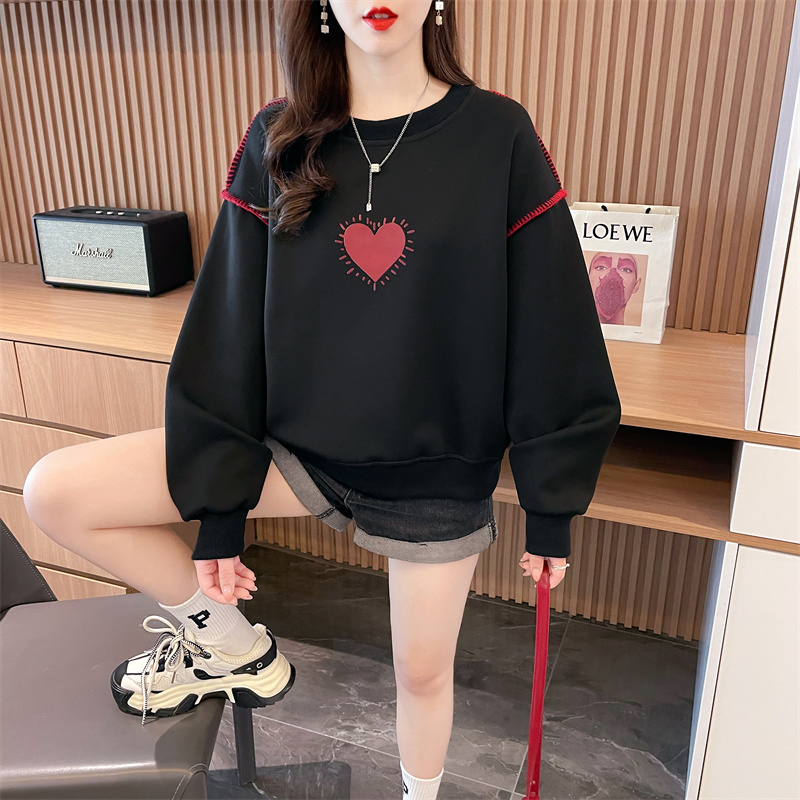 First real shot of 320g imitation cotton Chinese cotton Korean style spliced ​​sleeve top autumn new sweatshirt for women