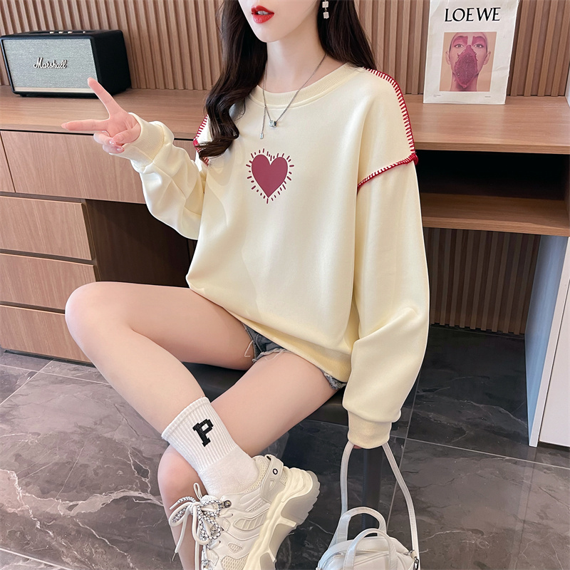 First real shot of 320g imitation cotton Chinese cotton Korean style spliced ​​sleeve top autumn new sweatshirt for women