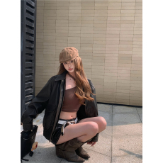 批发实拍实价！ 高级感翻领PU皮衣外套女美式复古机车服上衣潮