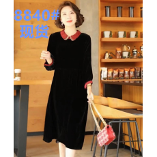 批发春秋季新款真丝<b class='q'>丝绒</b><b class='q'>连衣裙</b>复古气质妈妈桑蚕丝裙子女高端显瘦