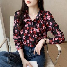 实拍 2023秋季新款韩国设计感百搭气质波点印花时尚长袖衬衫