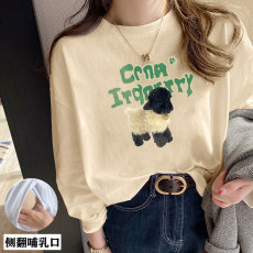 批发现货 <b class='q'>秋</b>冬哺乳纯棉印花T恤产后辣妈外穿宽松显瘦打底喂奶长袖上衣