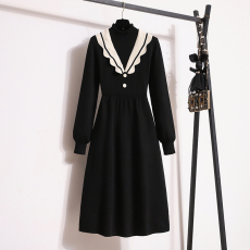 批发实拍大码女装2025<b class='q'>秋</b>冬新款针织连衣裙法式气质茶里茶气荷叶领裙子