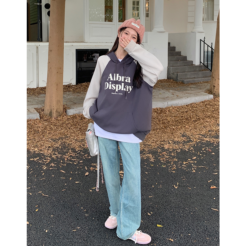 Großer Damen-Kapuzenpullover mit Farbblock-Print und lässigem Fleece-Pullover_voghion.com