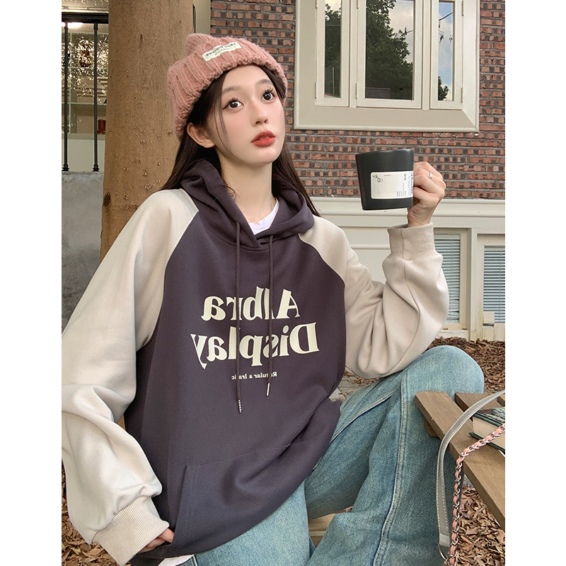 Großer Damen-Kapuzenpullover mit Farbblock-Print und lässigem Fleece-Pullover_voghion.com