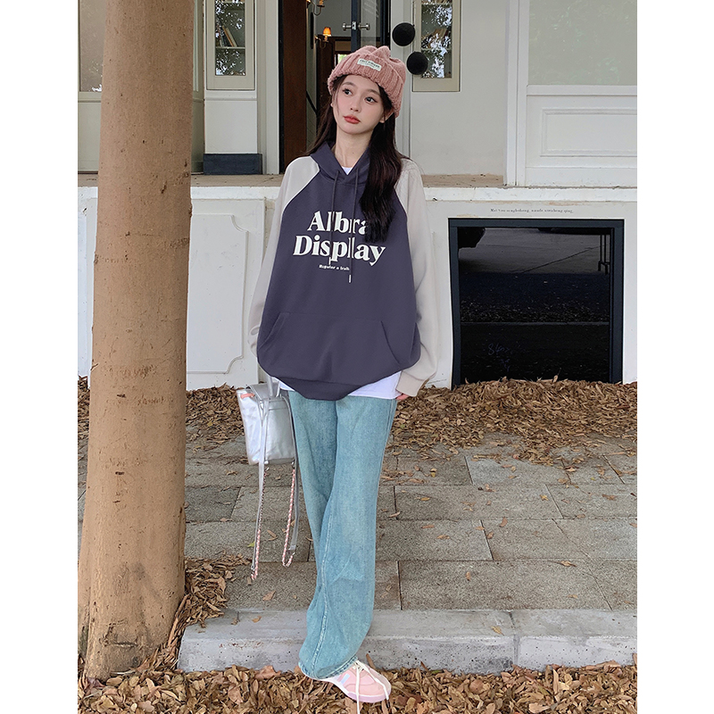 Großer Damen-Kapuzenpullover mit Farbblock-Print und lässigem Fleece-Pullover_voghion.com