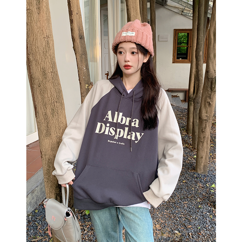 Großer Damen-Kapuzenpullover mit Farbblock-Print und lässigem Fleece-Pullover_voghion.com