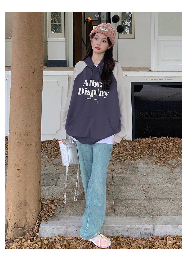 Großer Damen-Kapuzenpullover mit Farbblock-Print und lässigem Fleece-Pullover_voghion.com