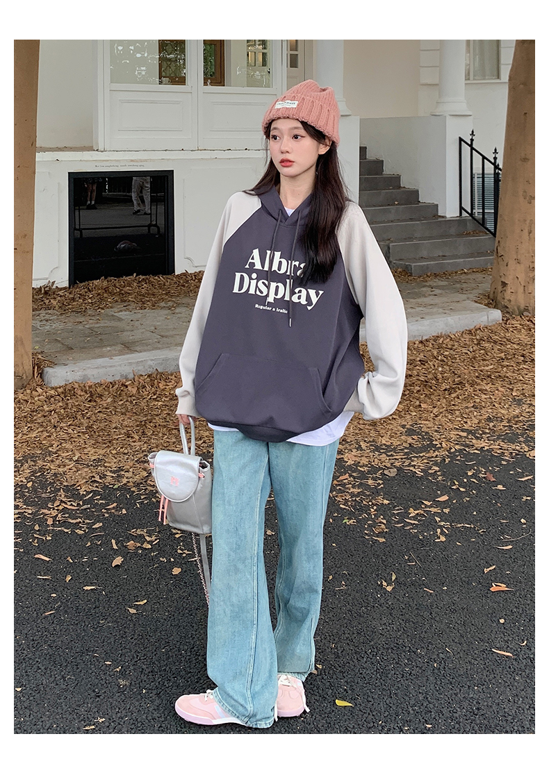 Großer Damen-Kapuzenpullover mit Farbblock-Print und lässigem Fleece-Pullover_voghion.com