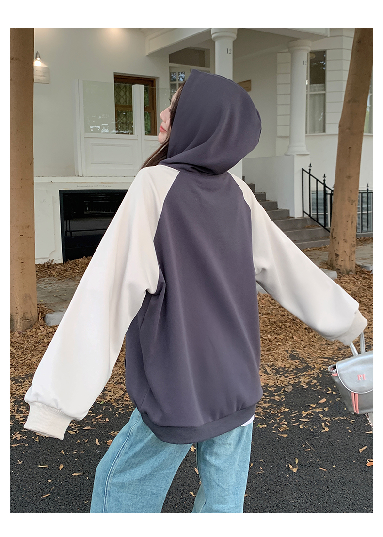 Großer Damen-Kapuzenpullover mit Farbblock-Print und lässigem Fleece-Pullover_voghion.com