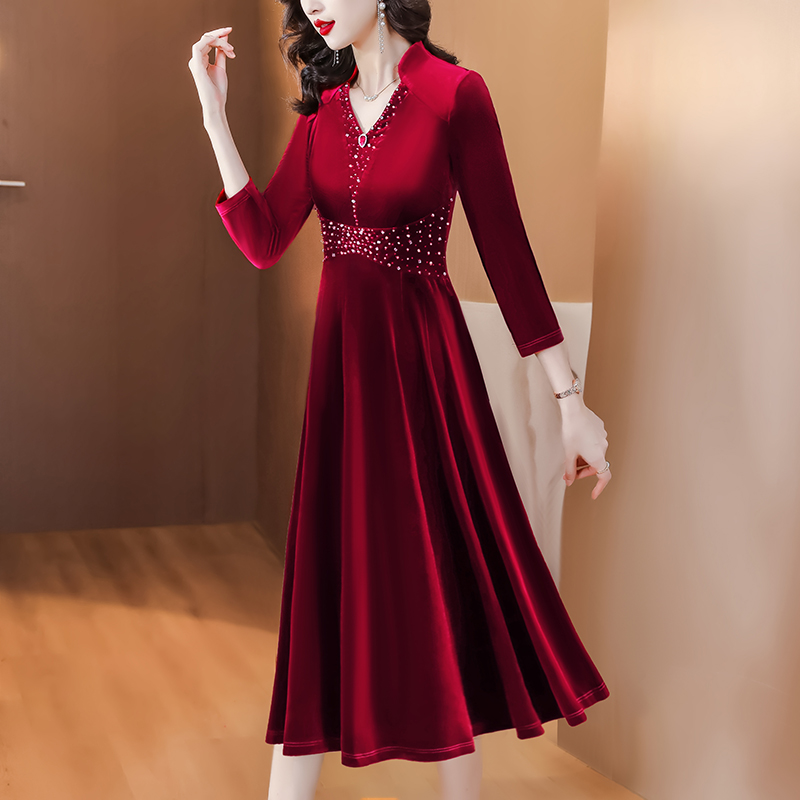 PF23482#婚礼服高贵大气阔太太敬酒服中长连衣裙喜婆婆婚宴服女裝貨源服裝批發