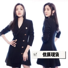 批发新款王<b class='q'>晓</b><b class='q'>晨</b>明星同款黑色金扣西装连衣裙气质名媛修身显瘦OL裙女