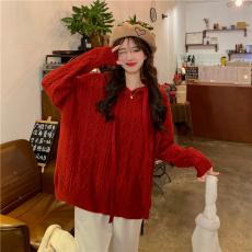 批发大码女装秋<b class='q'>冬</b>新款韩版时尚麻花毛衣连帽宽松外穿加厚针织衫上衣