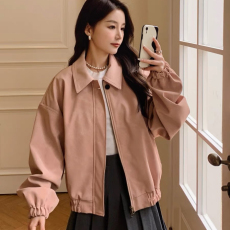 批发皮粉色棒球服外套女春季2023新款韩系<b class='q'>甜美</b>宽松休闲学院风夹克上衣