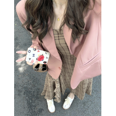 批发实拍实价#韩系简约粉色小<b class='q'>西装</b>外套女春+法式修身格纹吊带连衣裙女