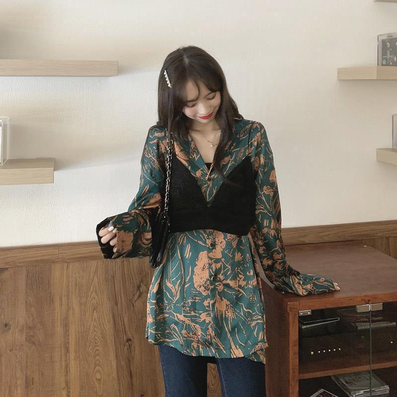 Early autumn new design sense shirt British style short pattern shirt female shirt two-piece suit top tide