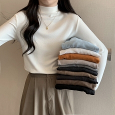 实拍 有氨德绒2023爆款磨毛设计感打底衫女半高领长袖T恤女秋冬装