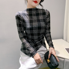 批发2025秋冬新款时尚印花半高领套头修身斑马纹长袖T恤打底衫女