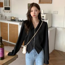 批发2026早春<b class='q'>女装</b>华夫格针织衫不规则燕尾<b class='q'>外套</b>翻领显瘦上衣M-4XL200斤