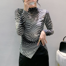 批发2025秋冬新款时尚印花半高领套头修身斑马纹长袖T恤打底衫女