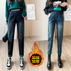 实拍现货加绒加厚牛仔裤女2023秋冬百搭时尚高腰显瘦休闲长裤