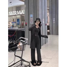 批发早秋新款韩版V领吊带背心<b class='q'>长袖</b>针织开衫高腰阔腿裤女三件套装