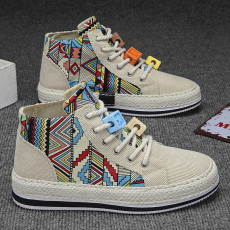 批发2023秋季新款草编高帮板鞋灯芯绒休闲鞋男鞋货号