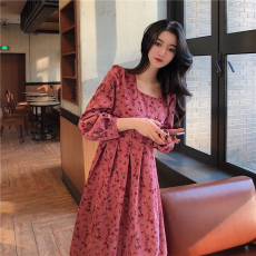 批发2025秋冬装大码灯芯绒碎花遮胯长裙显瘦仙女玫瑰花连衣裙