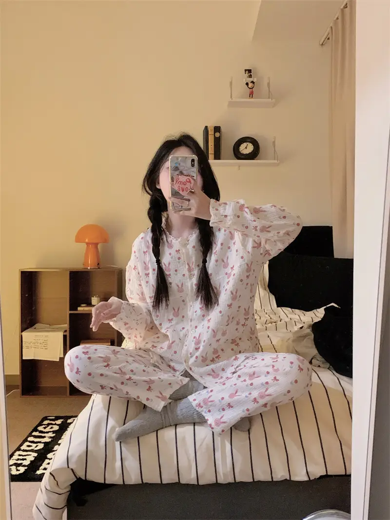 귀여운 토끼 프린트 가을 홈웨어 세트 상세 이미지 8
