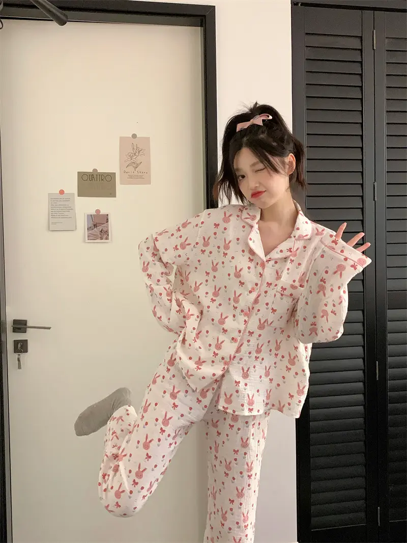 귀여운 토끼 프린트 가을 홈웨어 세트 상세 이미지 13