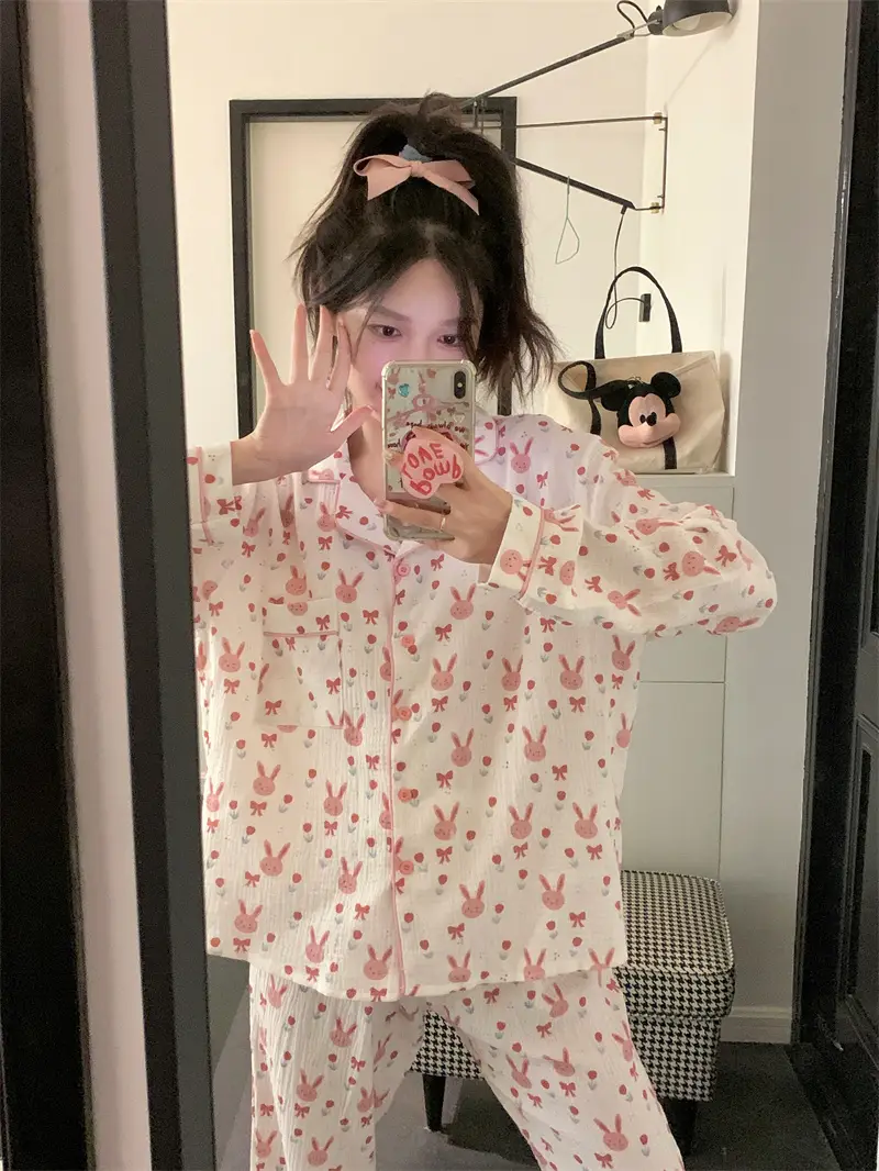 귀여운 토끼 프린트 가을 홈웨어 세트 상세 이미지 14