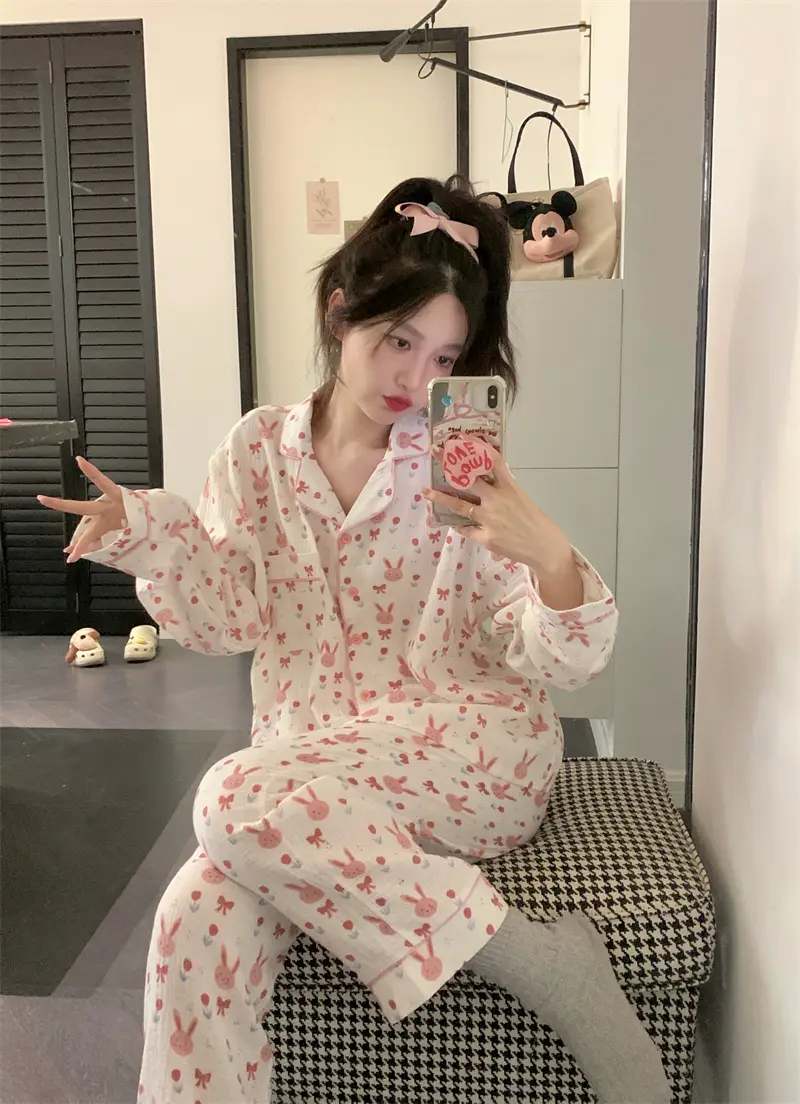 귀여운 토끼 프린트 가을 홈웨어 세트 상세 이미지 17
