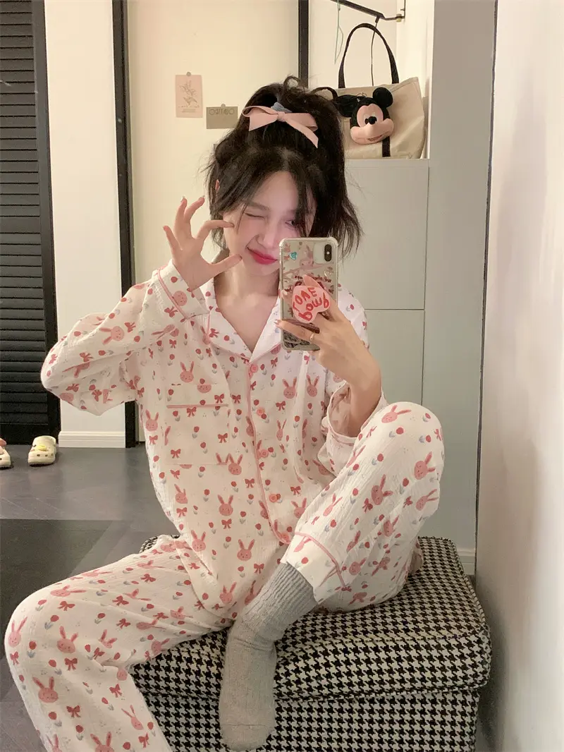 귀여운 토끼 프린트 가을 홈웨어 세트 상세 이미지 19