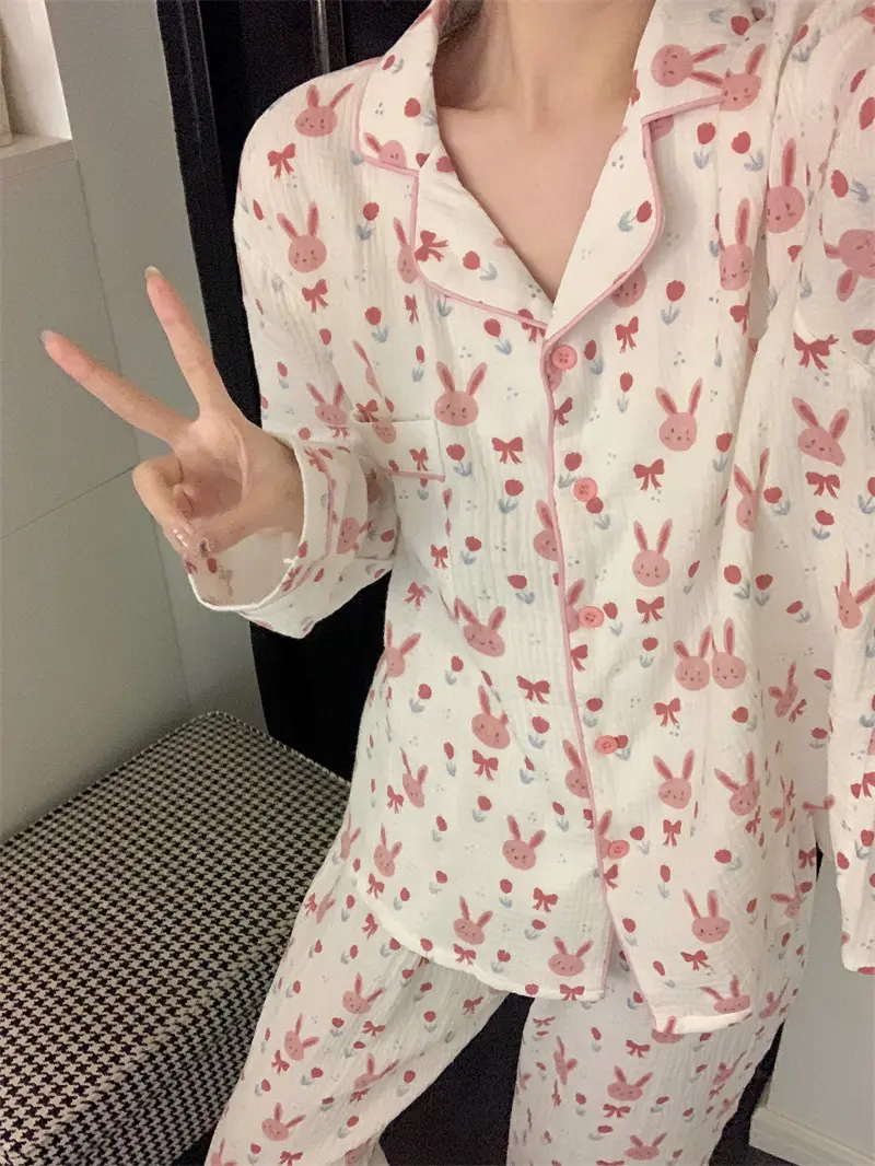 귀여운 토끼 프린트 가을 홈웨어 세트 상세 이미지 20