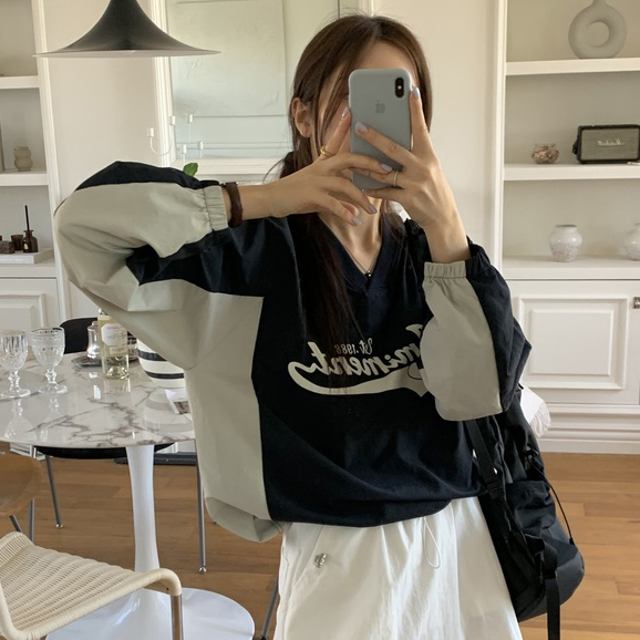 있음 선적 한 부서 캐주얼 라운드 넥 풀오버 다용도 작은 대중 배색 맨위