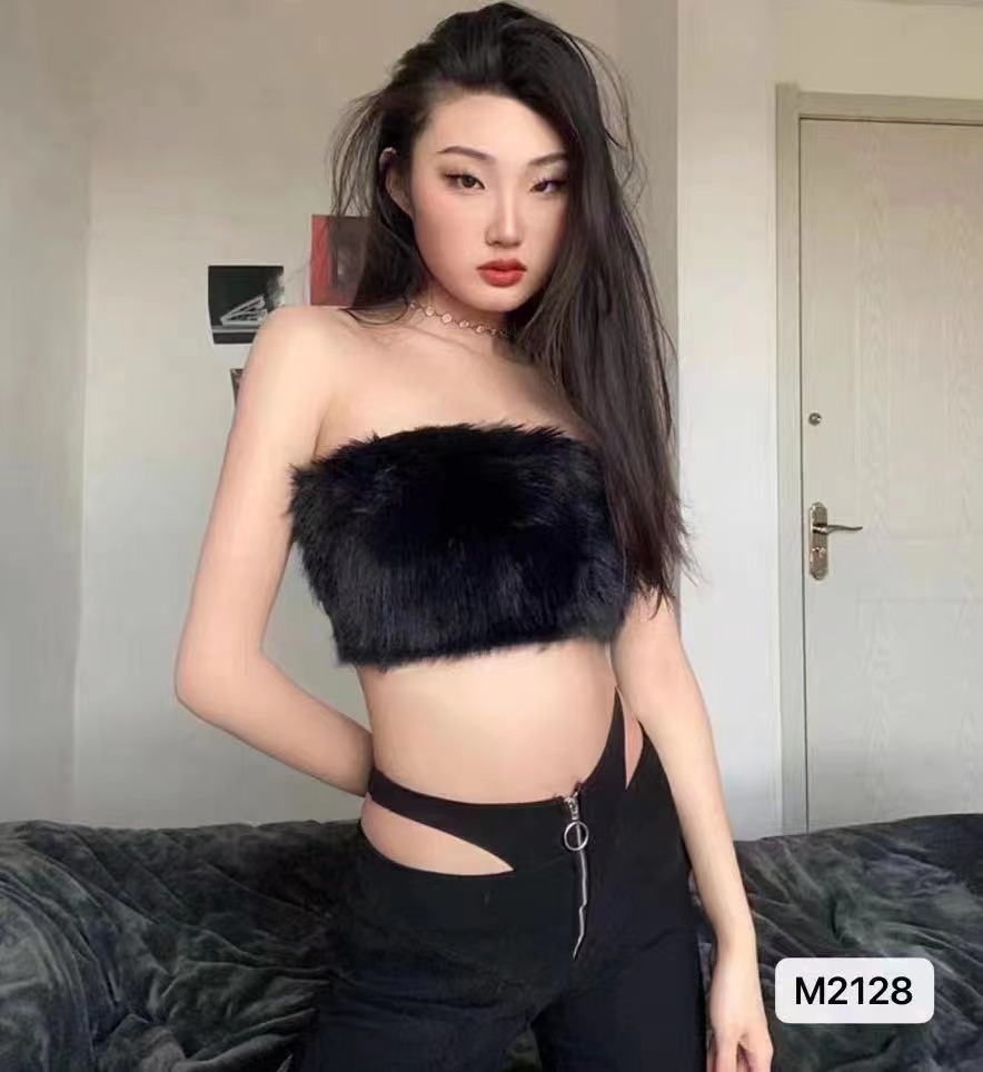 Good morning Fanfan same style  autumn and winter new design sexy hot girl fur splicing versatile tube top