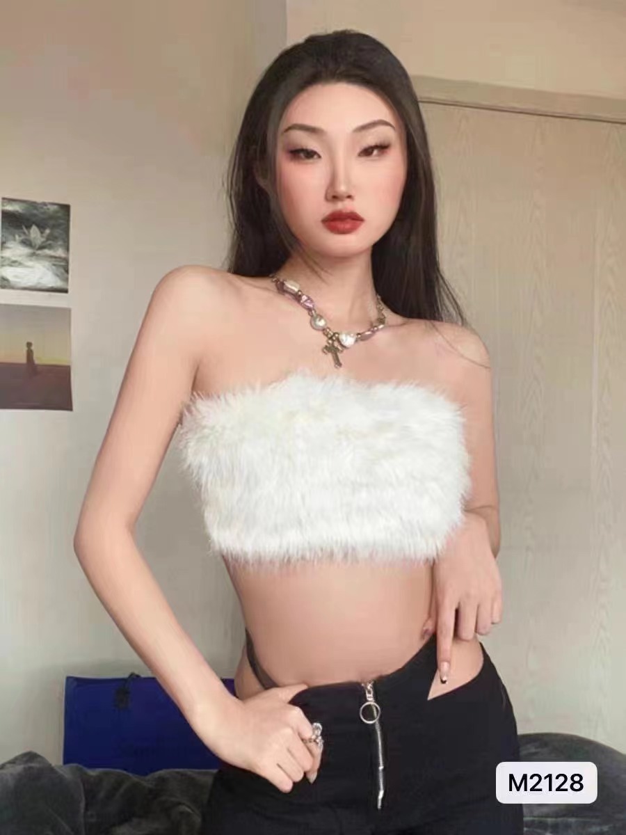 Good morning Fanfan same style  autumn and winter new design sexy hot girl fur splicing versatile tube top