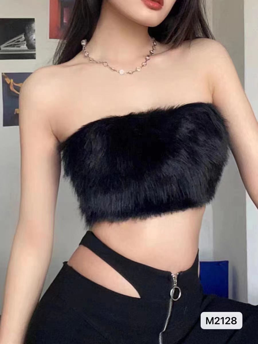 Good morning Fanfan same style  autumn and winter new design sexy hot girl fur splicing versatile tube top