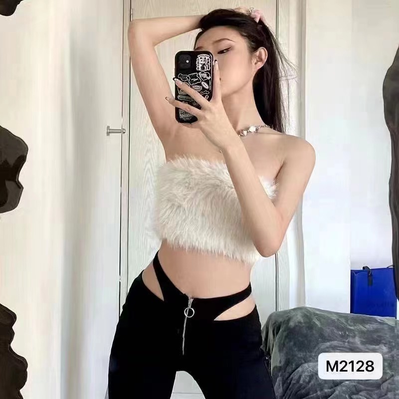 Good morning Fanfan same style  autumn and winter new design sexy hot girl fur splicing versatile tube top