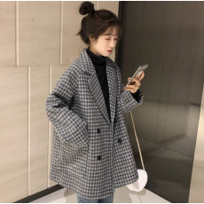 批发2025秋冬新款大码<b class='q'>女装</b>宽松夹棉格子西装呢子大衣外套