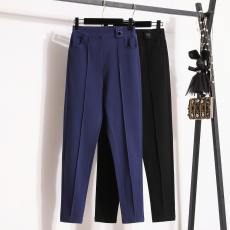 批发实拍春季新款大码弹力裤胖mm高腰韩版裤子显瘦百搭九分女裤