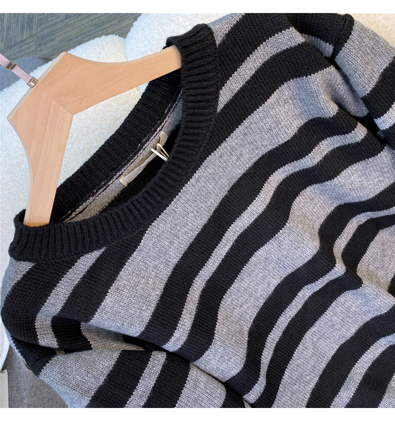 Frühen Herbst 2023 Neue Unterlage Gestrickte Streifen Pullover kinder Französisch Sanfte Lange Kleid_voghion.com