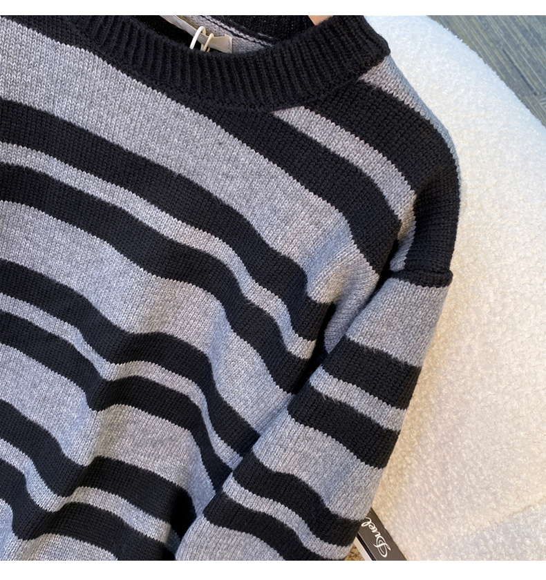 Frühen Herbst 2023 Neue Unterlage Gestrickte Streifen Pullover kinder Französisch Sanfte Lange Kleid_voghion.com